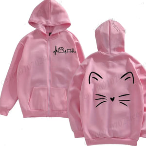 Pink hoodie with front and back designs  - Meowgic Lineup Cat Hoodie - Pink Pounce – Meowgnetic – JBCoolCats