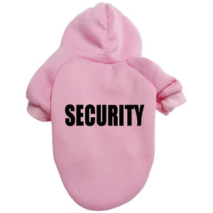 Pink pet hoodie with 'SECURITY' text - JBCoolCats