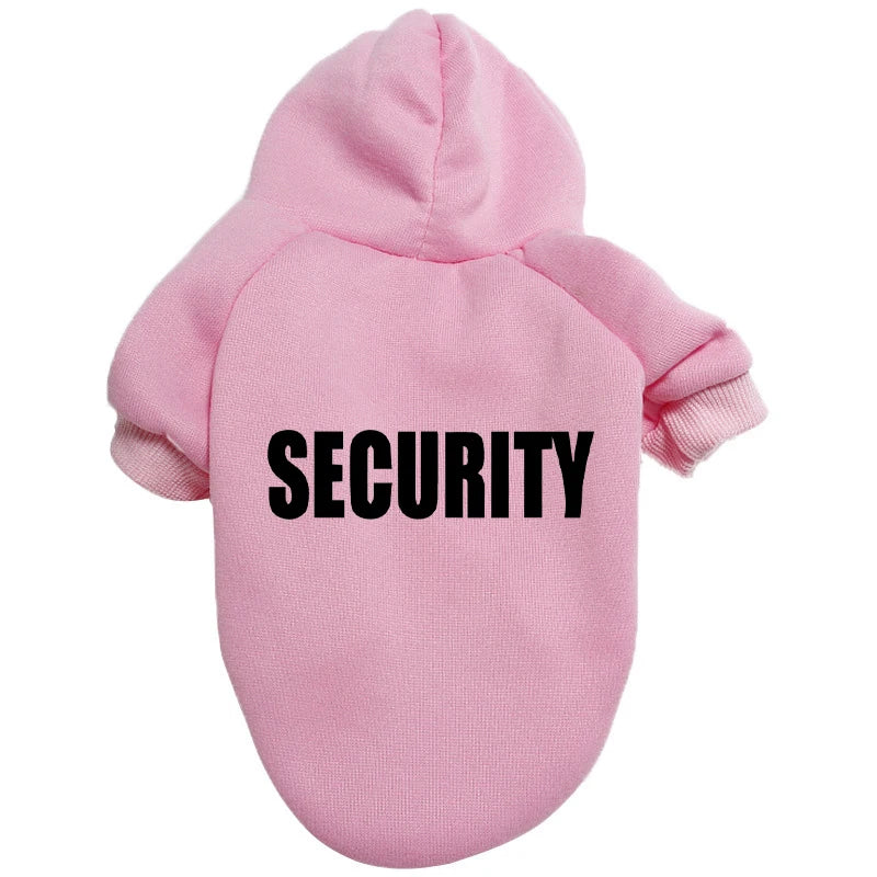 Pink pet hoodie with 'SECURITY' text - JBCoolCats