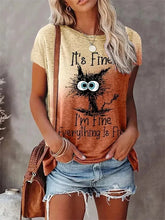Load image into Gallery viewer, Person wearing a t-shirt with a graphic and text, standing against a neutral background I’m Fine… Totally Feline Tee - Clothing - JBCoolCats