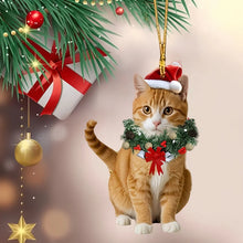 Load image into Gallery viewer, Ginger Cat ornament wearing a Christmas wreath and Santa hat. Feline Festivities Cat Ornaments – Christmas - JBCoolCats