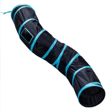 Load image into Gallery viewer, Black pet play tunnel with blue accents Slinky Whiskers Cat Tunnel - Midnight Black  - JBCoolCats