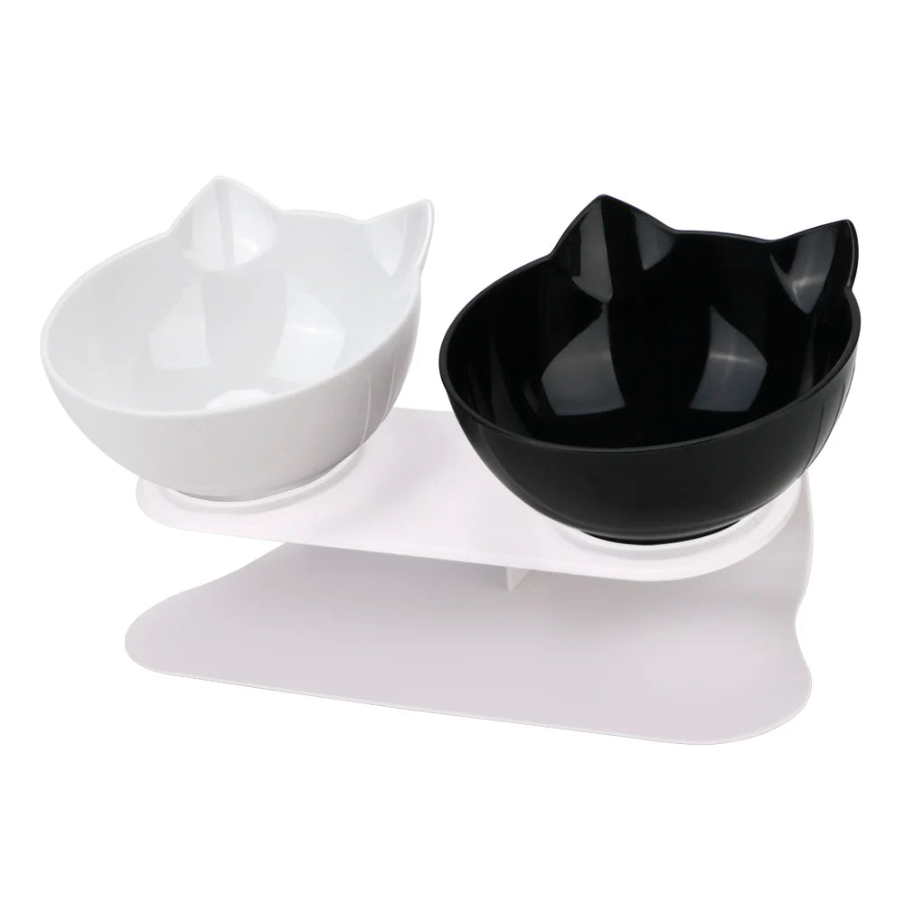 Cute Unique Cat Food Bowls - Black & White Double- JBCoolCats