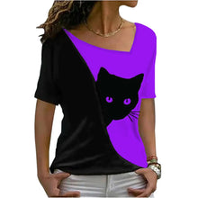 Load image into Gallery viewer, Vibrant Casual Funny Cat T-Shirt - Purple &amp; Black - JBCoolCats