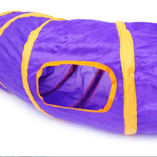 Load image into Gallery viewer, Purple pet tunnel  Highlighting Hole opening with yellow trim - Cat Toys - JBCoolCats