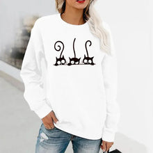 Load image into Gallery viewer, White sweatshirt  with 3 peeking black cats - JBCoolCats