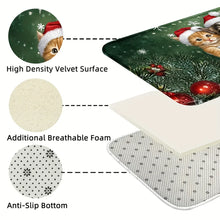 Load image into Gallery viewer, Christmas-themed cat mat with high-density velvet surface, breathable foam, and anti-slip bottom. Paws &amp; Stockings Christmas Cat Mat - Features - JBCoolCats