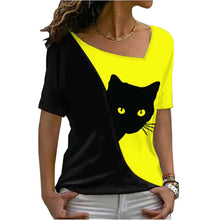 Load image into Gallery viewer, Vibrant Casual Funny Cat T-Shirt - Yellow &amp; Black - JBCoolCats