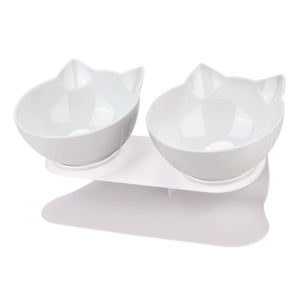 Cute Unique Cat Food Bowls - Whte Double - JBCoolCats