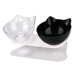 Cute Unique Cat Food Bowls - Black & Clear Double - JBCoolCats