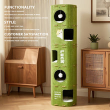 Load image into Gallery viewer, Green cat tree with wooden furniture in a room setting - Purr fect Felt Forest Tower -  Large Size - JBCoolCats