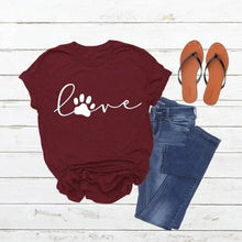 Load image into Gallery viewer, Cute Love Paw Print T Shirt - Catnip Wine - JBCoolCats