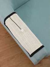 Load image into Gallery viewer, Cushioned armrest cover with button on a light blue sofa - Purrch &amp; Scratch Anywhere Post - Options - JBCoolCats