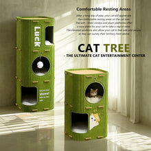 Load image into Gallery viewer, Green cat tree with multiple levels and a cat inside - Purr fect Felt Forest Tower -  Accessory - JBCoolCats