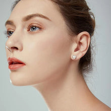 Load image into Gallery viewer, Cute Kitty Simulated Pearl Stud Earrings - Close-up of a woman wearing - JBCoolCats 