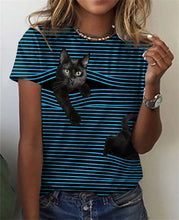 Load image into Gallery viewer, Cat 3D Printed T-Shirt - Blue - JBCoolCats