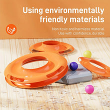 Load image into Gallery viewer, Cat toy set with orange tracks and colorful balls on a wooden surface, featuring text about environmentally friendly materials - Cat Toys - JBCoolCats