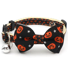 Load image into Gallery viewer, Cat Collar Halloween Bowties - Black with Pumpkins - JBCoolCats