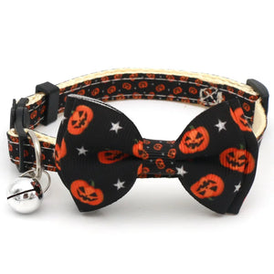 Cat Collar Halloween Bowties - Black with Pumpkins - JBCoolCats