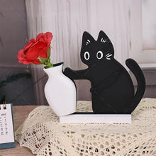Load image into Gallery viewer, Black cat-shaped attached  to a white vase with a red rose Playful Paws Flower Vase Collection - Accessory - JBCoolCats