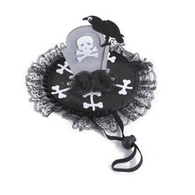 Load image into Gallery viewer, Gothic decorative Halloween Pet hat with skull, crossbones, and roses o- JBCoolCats