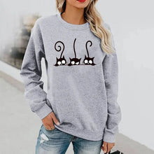 Load image into Gallery viewer, Gray sweatshirt  with 3 peeking black cats - JBCoolCats