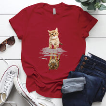 Load image into Gallery viewer, Burgandy t-shirt with a cat and tiger reflection design,Tiger Reflection Graphic T-Shirts -  JBCoolCats