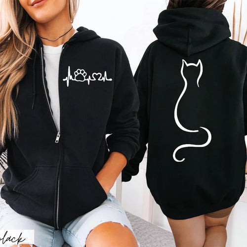 Black hoodie with front and back cat designs - Meowgic Lineup Cat Hoodie - Clothing – JBCoolCats