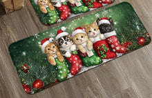 Load image into Gallery viewer, Christmas-themed doormat with cats in stockings design  Paws &amp; Stockings Christmas Cat Mat - Large Size- JBCoolCats