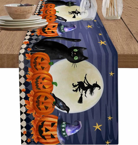 Spooky Cats & Pumpkins Table Runner - Purpple - JBCoolCats