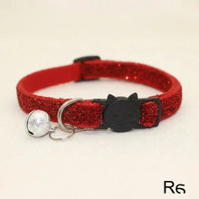 Load image into Gallery viewer, Red glittery cat collar with a bell on a beige background Sequin Cat Collar with Bell  - Red - JBCoolCats