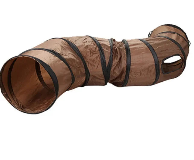 Brown pet tunnel with black straps Slinky Whiskers Cat Tunnel - Coffee Bean - JBCoolCats