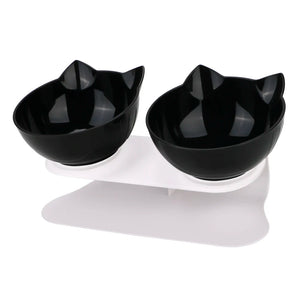 Cute Unique Cat Food Bowls - Black Double - JBCoolCats