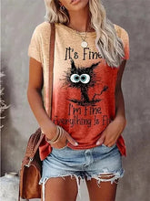 Load image into Gallery viewer, Person wearing a t-shirt with a graphic and text, standing against a neutral background. I’m Fine… Totally Feline Tee - Clothing - JBCoolCats