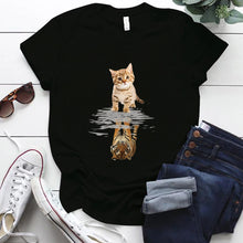 Load image into Gallery viewer, Black t-shirt with a cat and tiger reflection design Tiger Reflection Graphic T-Shirts -  JBCoolCats