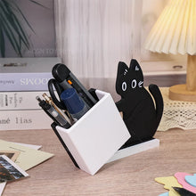 Load image into Gallery viewer, Black cat-shaped pen holder  on a desk with stationery items - Flower Vase Collection - Option - JBCoolCats