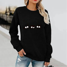 Load image into Gallery viewer, Person wearing a black sweatshirt with with 3 peeking black cats - JBCoolCats
