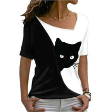 Load image into Gallery viewer, Vibrant Casual Funny Cat T-Shirt - White &amp; Black - JBCoolCats