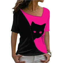 Load image into Gallery viewer, Vibrant Casual Funny Cat T-Shirt - Hot Pink &amp; Black - JBCoolCats