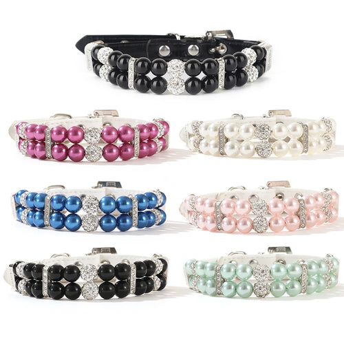 Collection of decorative pet collars with pearls and crystals  Pearl and Rhinestone Glam Collar - Accessory - JBCoolCats