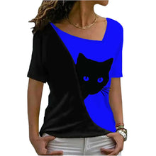 Load image into Gallery viewer, Vibrant Casual Funny Cat T-Shirt - Royal Blue &amp; Black - JBCoolCats