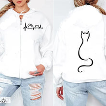 Load image into Gallery viewer, White hoodie with a cat design on the back Meowgic Lineup Cat Hoodie - Whisker White - Whisker Whisper – JBCoolCats
