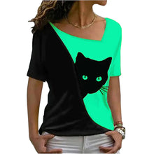 Load image into Gallery viewer, Vibrant Casual Funny Cat T-Shirt - Minit Green &amp; Black - JBCoolCats