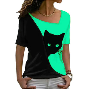 Vibrant Casual Funny Cat T-Shirt - Minit Green & Black - JBCoolCats