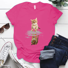 Load image into Gallery viewer, Hot Pink t-shirt with a cat and tiger reflection design Tiger Reflection Graphic T-Shirts -  JBCoolCats
