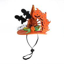 Load image into Gallery viewer, Halloween-themed decorative hat with pumpkins, bats, and a witch hat - JBCoolCats