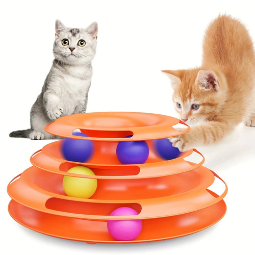 Cat toy with colorful balls and two cats interacting with it - Cat Toys - JBCoolCats