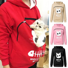 Load image into Gallery viewer, Red hoodie with a cat pouch and additional hoodies in beige, pink, and black displayed. Snuggle‑Me Pet Pouch Hoodie - Clothing - JBCoolCats