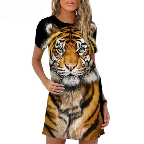 Dress with tiger print design on a black  background - Tiger Print Tunic Dress -  JBCoolCats