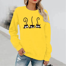 Load image into Gallery viewer, Yellow sweatshirt  with 3 peeking black cats - JBCoolCats